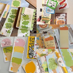 里芙可爱长条便签分装冰淇淋四叶草甜点韩系盐系手帐素材装饰