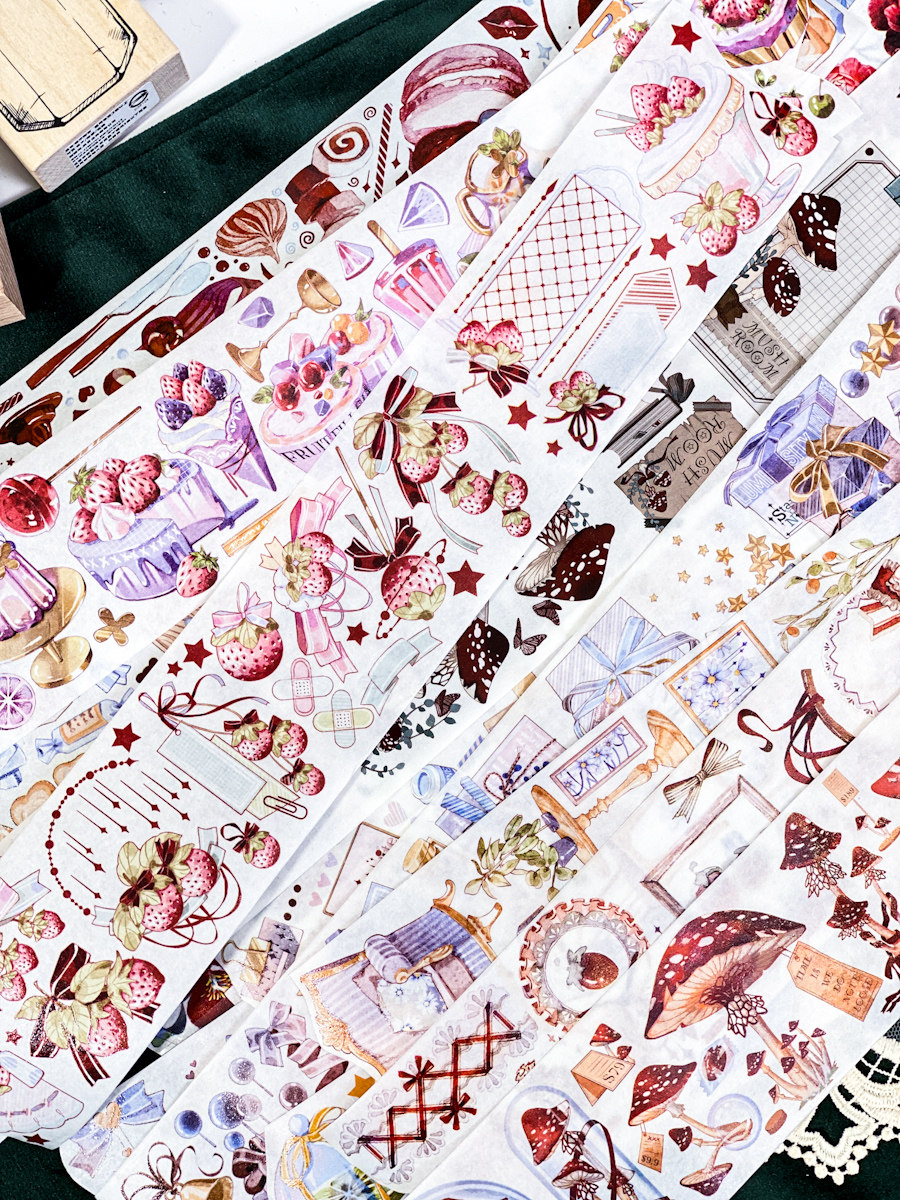 甜点造景蛋糕梦幻蘑菇华丽植物花朵手帐素材胶带分装