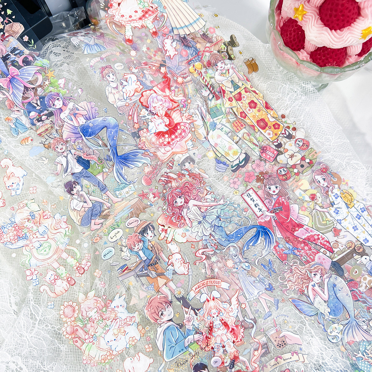 可爱小姐姐人物少女心pet 少女探异集海洋之泪手帐素材胶带分装