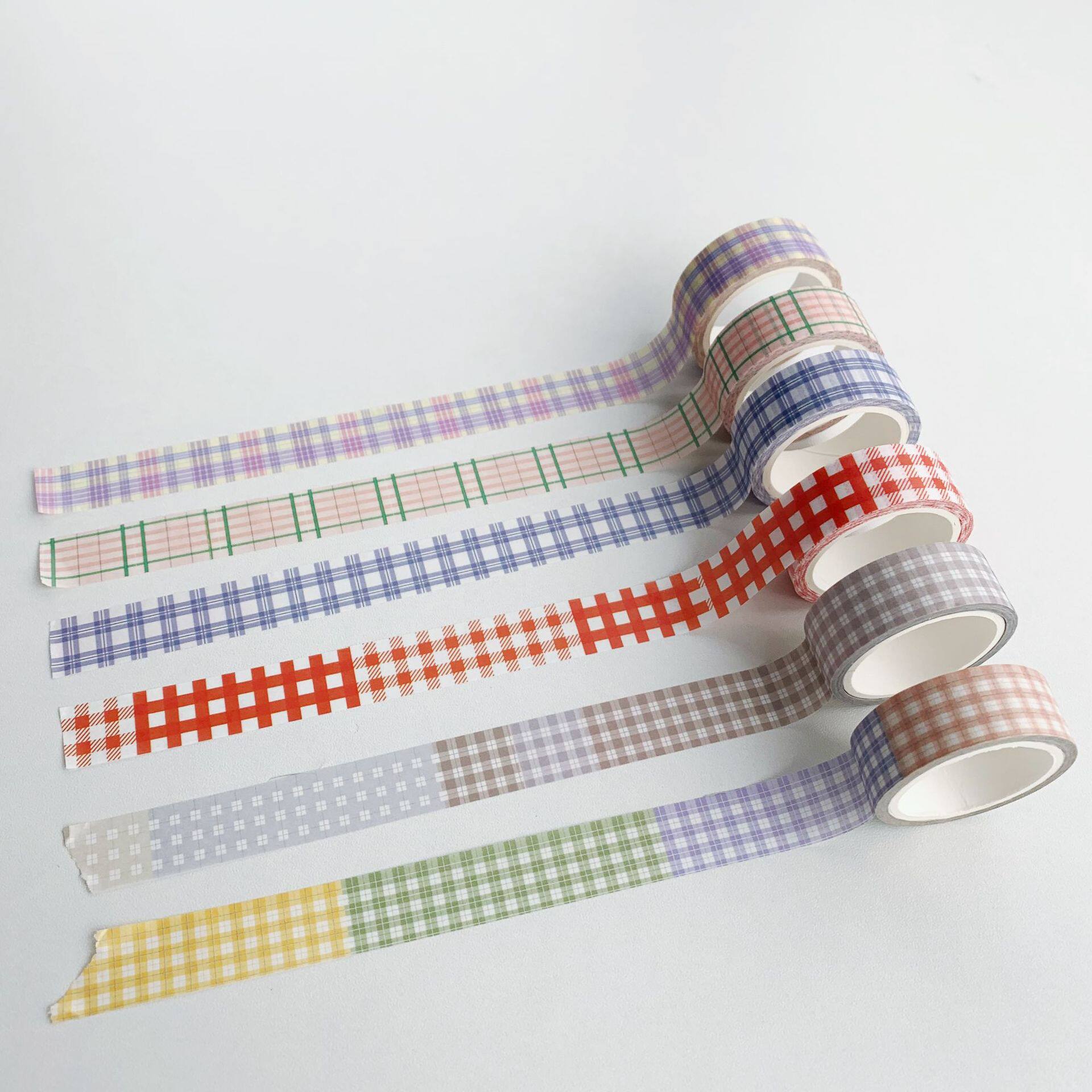 整卷】韩版ins风清新格子胶带温柔少女打底基础手帐素材胶带分装