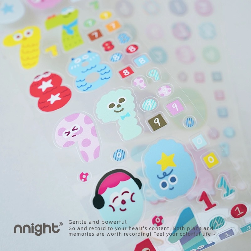自带膜切nnight可爱数字贴纸卷