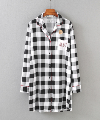 女莫代尔长袖大码宽松中长睡衣裙