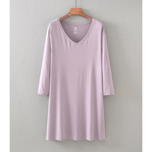 竹纤维棉纯长袖大码家居睡衣裙