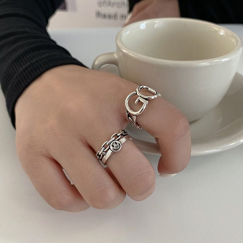 日韩复古做旧字GO戒指女网红潮街拍简约笑脸女生尾戒食指指环女,饰品/流行首饰/时尚饰品新,戒指/指环,淘宝优惠券,粉丝福利购,淘宝优惠卷