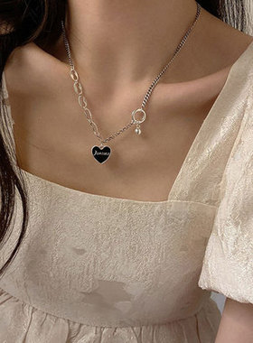 韩国轻奢小众设计感甜酷风纯银爱心项链2021年新款女ins嘻哈颈链
