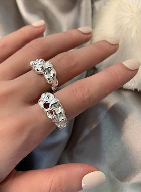 韩国东大门不规则镂空凹凸面925纯银戒指ins女冷淡风轻奢时尚指环