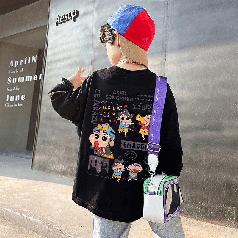 春秋装男童长袖T恤2024中大儿童新款宽松上衣纯棉男女孩卡通印花T,童装/婴儿装/亲子装,T恤,淘宝优惠券,粉丝福利购,淘宝优惠卷