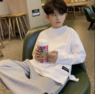 新款 2025春装 中大男童棉T恤帅气内搭上衣潮 白色打底衫 男女童长袖