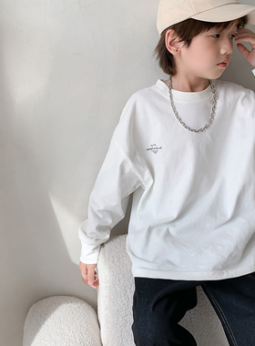 2025春装新款男童长袖t薄款纯棉内搭打底衫白色儿套头小衫儿童潮