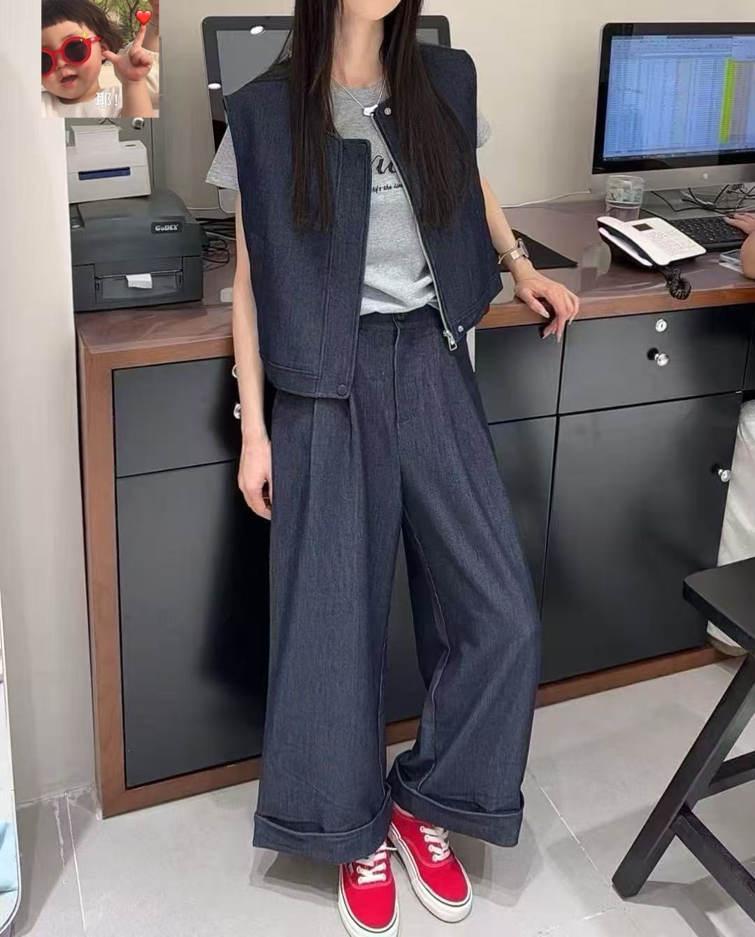 韩版时尚慵懒风休闲马甲套装女2025夏季新款高腰直筒阔腿裤两件套