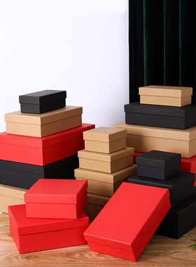 黑色橙色礼物盒 大号长方形牛皮纸伴手礼盒 天地盖红色礼品包装盒