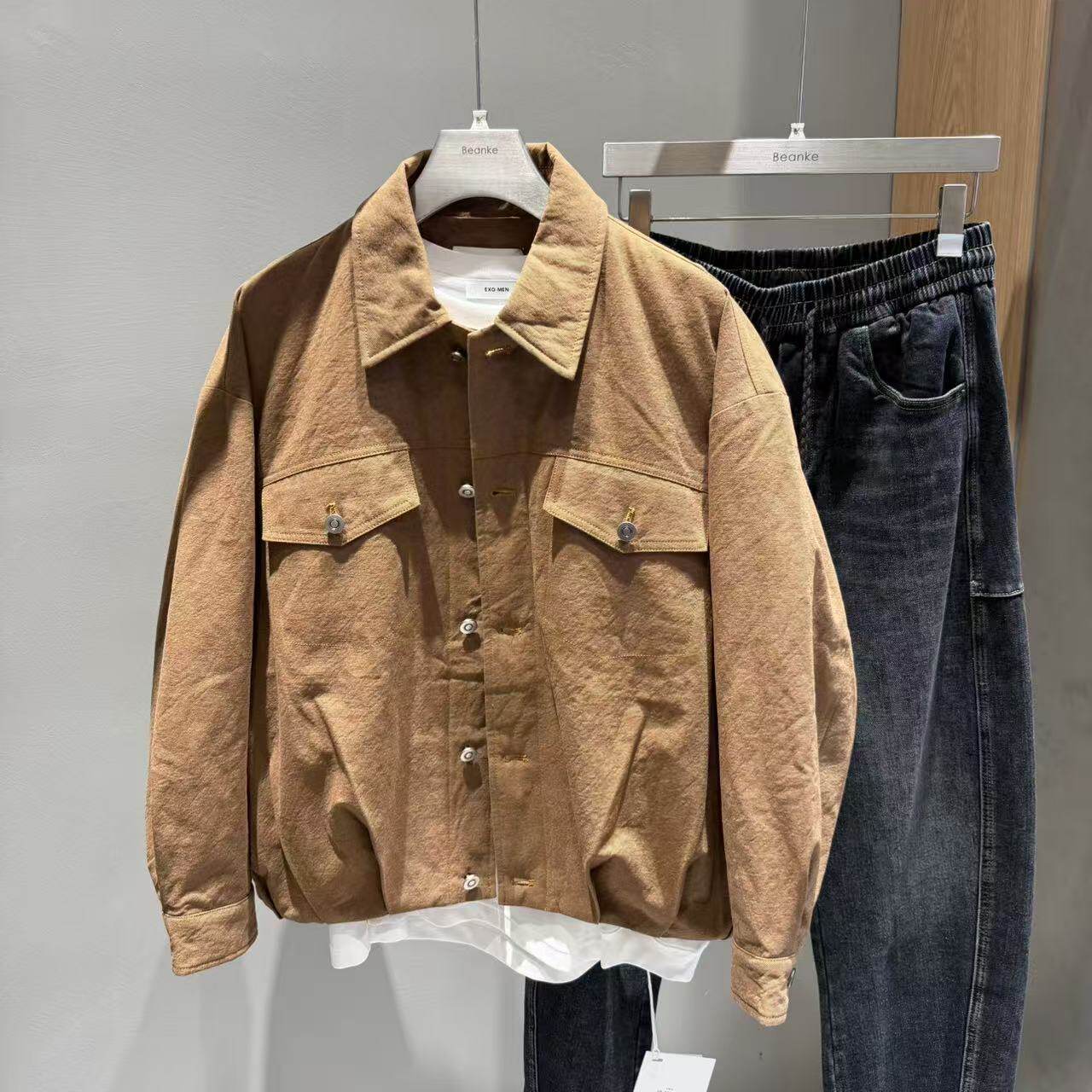 复古工装翻领牛仔夹克羽绒服男2026新款冬季高奢90白鸭绒加厚外套