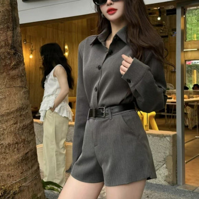 独特绝美初秋小套装御姐风设计感高级西装衬衫外套修身短裤两件套