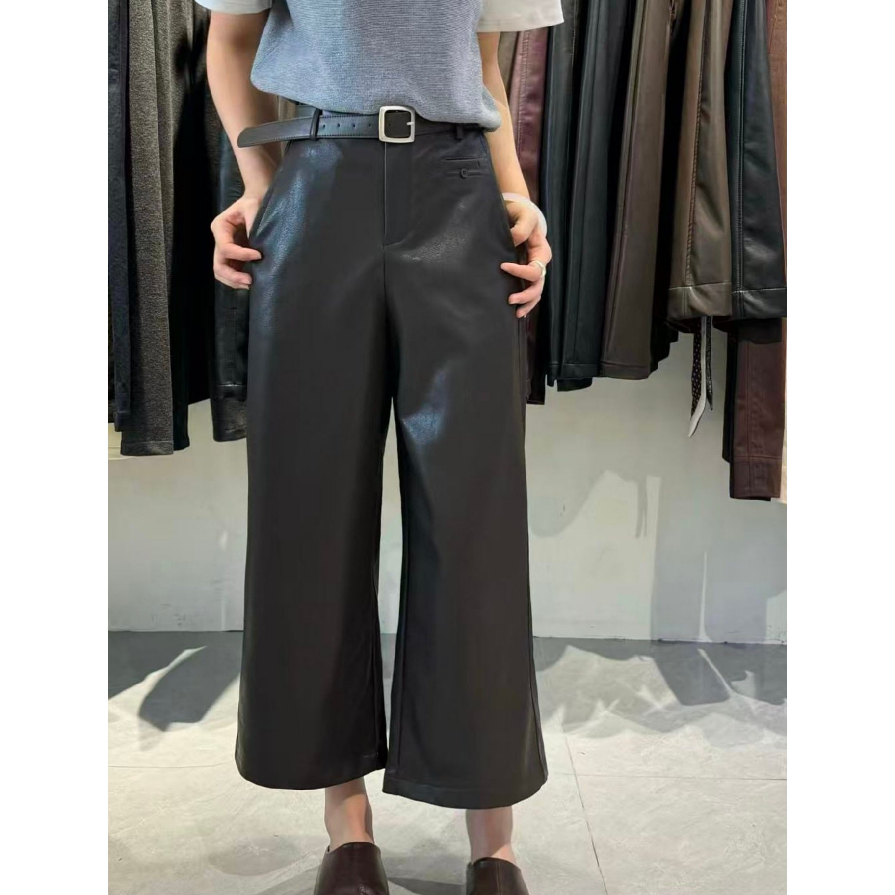 欧货高腰直筒九分皮裤女秋季2025新款时尚百搭宽松阔腿PU皮休闲裤,女装/女士精品,休闲裤,淘宝优惠券,粉丝福利购,淘宝优惠卷
