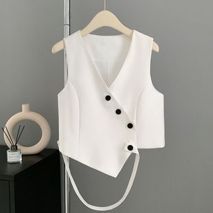 夏季 2025新款 短款 黑色西装 背心马夹女外穿 不规则个性 马甲女款 时尚