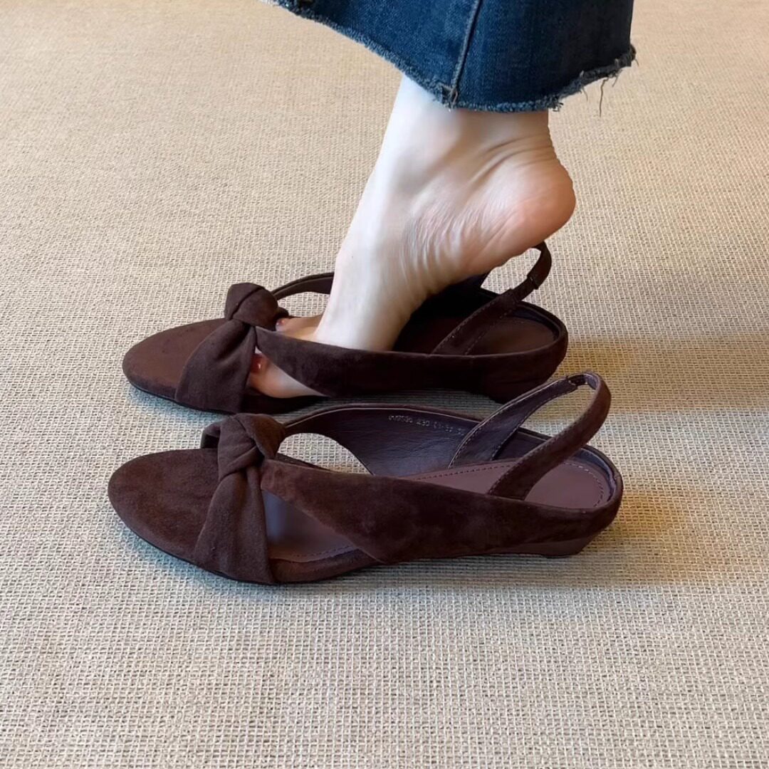 nnmiss/4cm复古风小众交叉带圆头露趾后绊带坡跟百搭罗马凉鞋