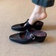 百搭一字扣带外穿凉拖鞋 nnmiss 5cm内增高头层牛皮简约包头凉鞋