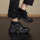 nnmiss 7cm小个子舒适运动厚底系带短靴简约百搭通勤圆头矮筒短靴