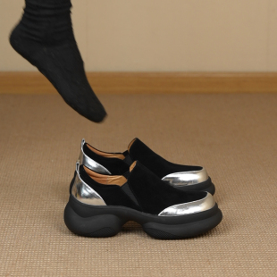 复古羊皮圆头拼色厚底乐福鞋 6cm巨舒适运动风单鞋 NNMISS·34