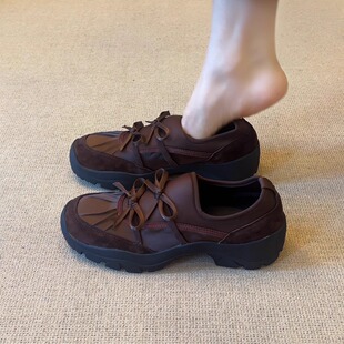 nnmiss 5cm舒适休闲圆头拼接褶皱蝴蝶结深口复古百搭运动厚底单鞋