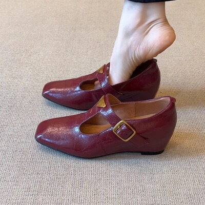复古风金属玛丽珍内增高单鞋