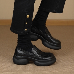 复古圆头懒人乐福鞋 6cm简约百搭运动厚底小皮鞋 NNMISS·34