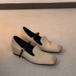 nnmiss·34-39/6cm内增高方头中口一字扣带复古头层牛皮坡跟单鞋