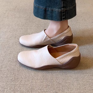 简约休闲百搭深口厚底单鞋 nnmiss 3cm高品质柔软羊皮圆头小皮鞋