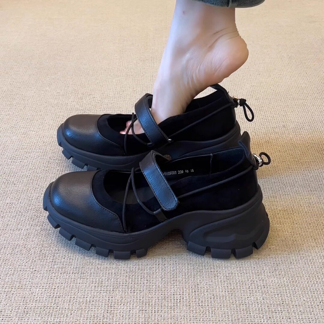 nnmiss/7cm小个子休闲运动圆头魔术贴拼接交叉带简约厚底浅口单鞋