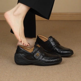 5cm复古头层羊皮圆头魔术贴山茶花运动风厚底皮鞋 NNMISS·34