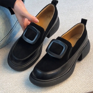 复古粗跟通勤单鞋 5cm气质简约圆头方扣件乐福鞋 NNMISS·34