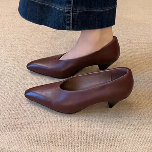 简约通勤浅口一脚蹬优雅单鞋 复古尖头气质女巫鞋 5cm法式 nnmiss