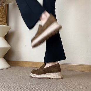 一脚蹬休闲坡跟懒人单鞋 5cm复古草编厚底渔夫鞋 NNMISS·34