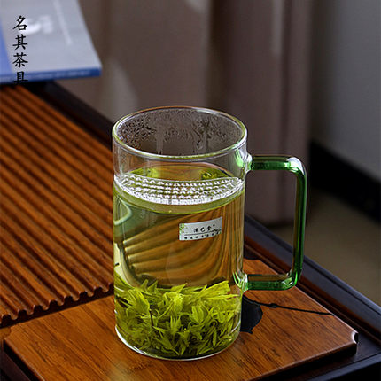 大号耐热玻璃茶杯中式透明加厚月牙杯绿茶杯过滤网一体简约花茶杯