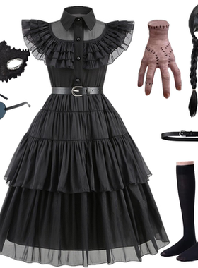 亚当斯一家星期三黑色连衣裙万圣节表演服cos服装儿童adams连衣裙