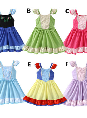 外贸纯棉舒适小叮当绿色精灵蒂安娜白雪长发爱洛吊带飞飞袖公主裙