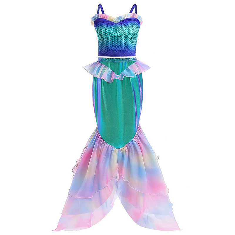 外贸女童cosplay服爱丽儿美人鱼表演服两件套蕾丝吊带半身裙套装