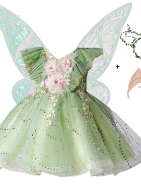 六一儿童绿色精灵小叮当女童森系公主蓬蓬裙幼儿园表演服可爱礼服