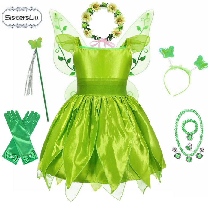 小叮当公主裙万圣节角色扮演绿野仙踪小叮当连衣裙绿色精灵公主裙