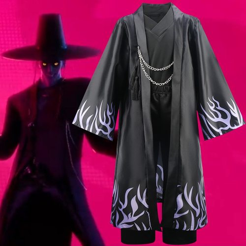 K-POP明星猎魔女团cos服恶魔男团黑色印花恶魔服角色舞台演出C服