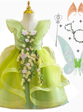 六一绿色精灵节日款圣诞树裙儿童小叮当女童公主蓬蓬裙幼儿园表演