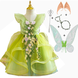 六一绿色精灵节日款 圣诞树裙儿童小叮当女童公主蓬蓬裙幼儿园表演