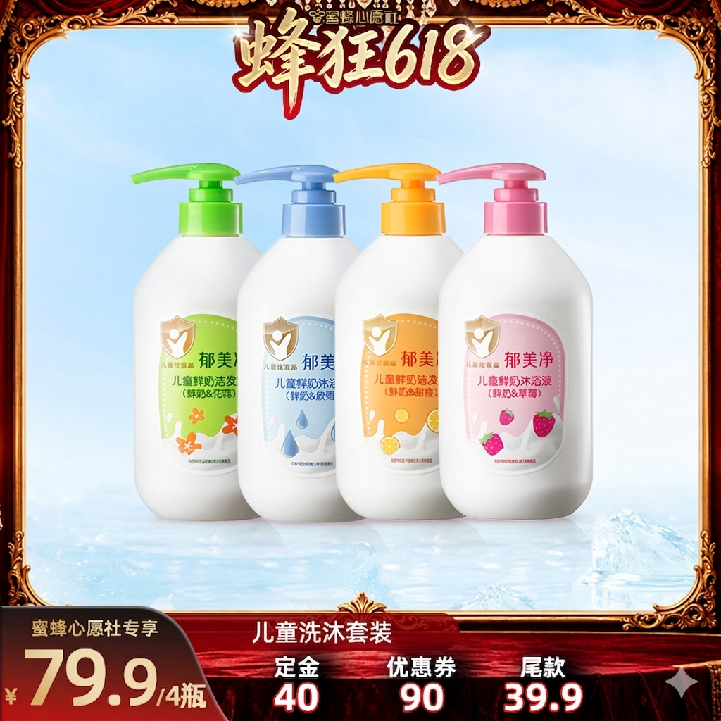 【先加购！6.11付定】郁美净儿童鲜奶洗发水沐浴露550g