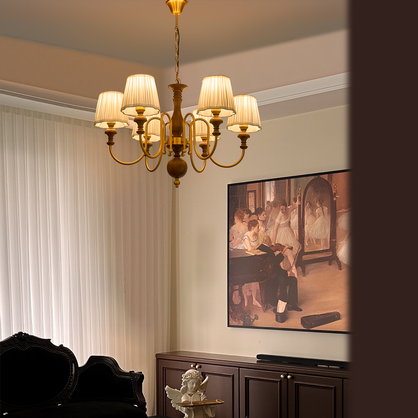 旭呈美式复古客厅吊灯法式中古风主灯卧室布艺灯具书房餐厅吸顶灯,家装灯饰光源,客厅吊灯,淘宝优惠券,粉丝福利购,淘宝优惠卷