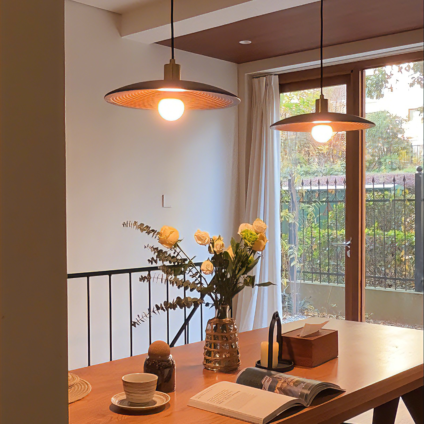 旭呈实木餐厅灯吊灯原木风灯具