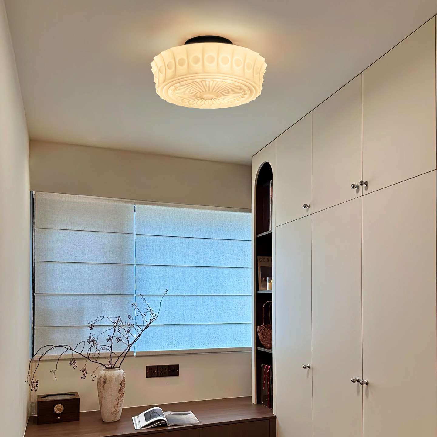 法式卧室吸顶灯次卧儿童房间中古奶油风美式复古书房阳台玻璃灯具