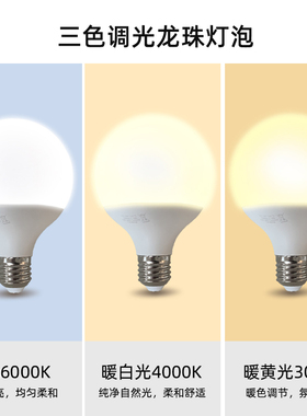 E27灯泡LED三色龙珠球形灯泡暖光白光自然光大瓦数高亮度螺旋光源