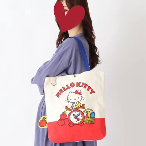 日本SHORPE可爱Kitty卡通印花单肩帆布包大容量学生通勤收纳包