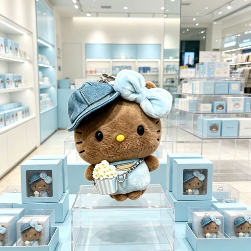 日本SHORPE牛仔爆米花黑皮豆豆眼kittyt包挂件毛绒公仔玩偶钥匙扣