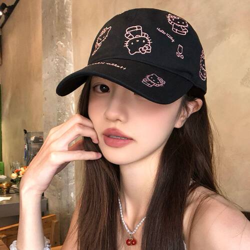 日本SHORPE可爱卡通kitty猫咪刺绣棒球帽女春夏显脸小甜酷鸭舌帽